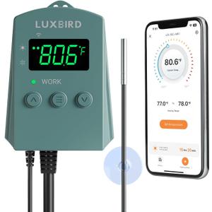 WiFi Digital Heat Mat Thermostat Controller, 32-113F with Heating Cooling Mode, 365 Day Data Export, 1200W, High/Low Temp Alerts, Plug & Play for Reptile Seedling Brewing Breeding Greenhouse