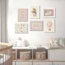 Pink Nursery Wall Art Baby Girl Canvas Wall Decor Vintage Poster Bunny Flower Wall Art Antique Preppy Pictures Animal Floral Prints Kids Swans Painting for Girls Room Bedroom 12x16x6 Inch Framed