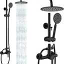 gotonovo SUS304 Outdoor Shower Fixtures High Pressure Rainfall Shower System Combo Wall Mount 2 Dual Function 8 Inch Shower Head and Round Handheld Spray Single Handle Shower Faucet Set Matte Black