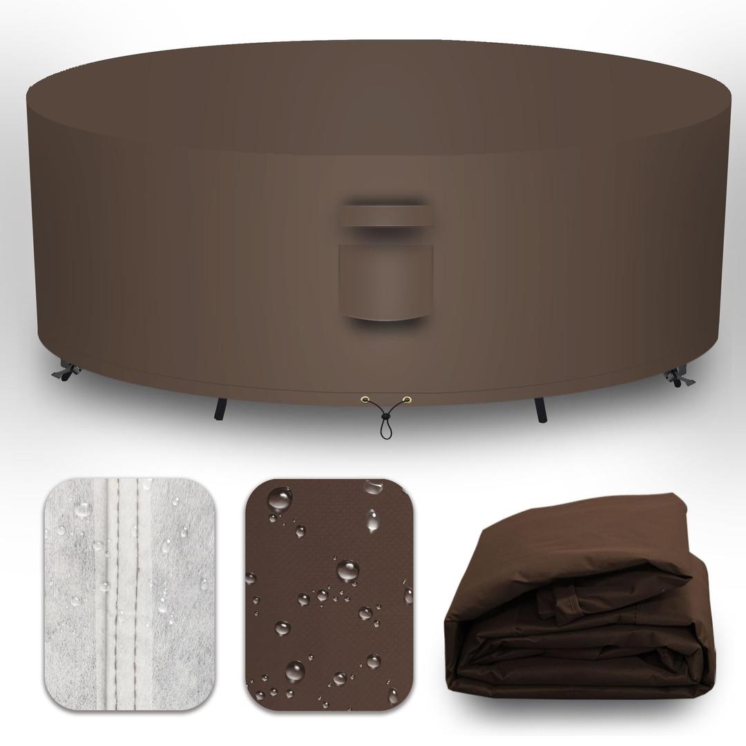 CNCZMH Heavy Duty Patio Furniture Covers Waterproof, 600D Round Outdoor Furniture Cover Waterproof for Sectional Sofa Couch, Outdoor Dining Table and Chair Set Covers 48"DIA x 28"H, Brown
