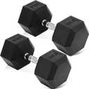 Fitvids Hex Dumbbells Rubber Coated Hand Weights for Exercises and Fitness Home Gym, 5-50 LB Pair