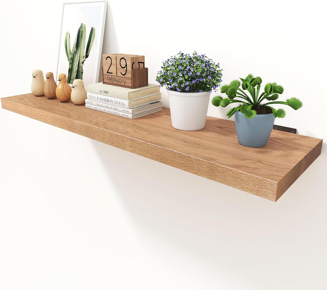 WOPITMER Solid Oak Floating Shelves - 36" Wide X 10" Deep, Heavy Duty Floating Shelf with Brackets, Rustic Wood Shelves for Home Decor