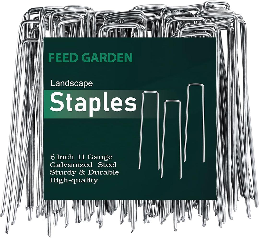 FEED GARDEN 6 Inch 50 Pack Hot-dip Galvanized Landscape Staples Plant Cover Stakes 11 Gauge Tent Stakes Garden Stakes Landscaping Fabric SOD Pins Yard Stakes for Decoration Weed Barrier Fabric (6 Inch)