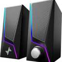 Nylavee Computer Speakers, PC Speakers with 6 Lighting Modes, USB Powered Computer Speakers for Desktop PC with 2 Bass-Boost Ports, 2 Speaker Units, and 3.5mm Aux-in for PC, Laptop, Monitor, Gaming (Black)