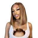 EAGERA Blonde Highlight Glueless Bob Human Hair Wigs 9x6 HD Closure Lace Ombre Human Hair Wigs Pre Plucked Pre Cut 18Inch 4/ 27 Bob Glueless Wig Brown and Blonde Wear and Go Wig 220% Density