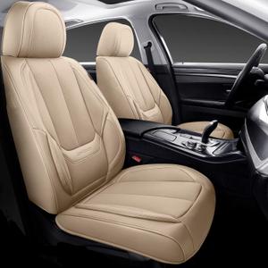 Coverado Car Seat Covers Full Set, Seat Covers for Cars, Beige Car Seat Covers Front Seats and Back Car Seat Protector Waterproof, Leather Car Seat Cushion Universal Fit for Most Cars