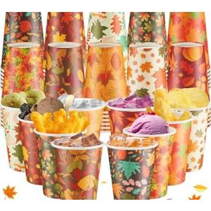 Yungyan 60 Pcs Fall Thanksgiving Paper Cups 12 oz Disposable Maple Leaves Coffee Cups Autumn Drinking Mug for Hot and Cold Beverage Harvest Party Restaurant Travel Business Supplies, 10 Styles
