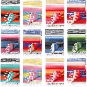Macarrie 12 Pcs Mexican Beach Blankets Bulk Large Thick Serape Blanket Colorful Striped Yoga Throw for Outdoor Beach Park Picnic Car Couch Home (Bright Colors)