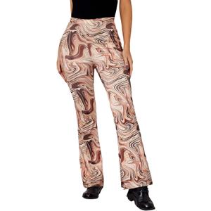 WDIRARA Women's Elastic High Waist Allover Print Floral Bell Bottom Flare Leg Long Pants (S)