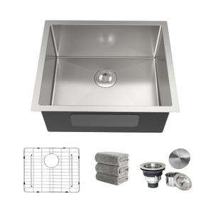 Kitchen Sink 25x22 Inch Drop In Kitchen Sink Top Mount 16 Gauge Deep R10 Single Bowl 2-Hole Stainless Steel Sink with Accessories