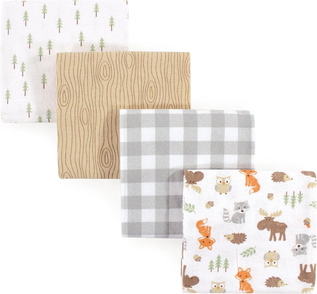 Hudson Baby Unisex Baby Cotton Flannel Receiving Blankets, Woodland, One Size