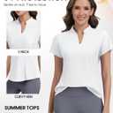 JoyGirl Womens Golf Polo Shirts Quick Dry Tennis Tops Shirt Collarless V Neck Pickleball Outfits for Women Moisture Wicking