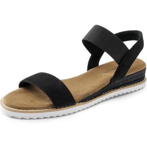 DREAM PAIRS Womens Espadrilles Ankle Stretch Elastic Strap Open Toe Comfortable Wedges Flats Spring Dressy Sandals Shoes 2026 for Women (8, Black-suede)