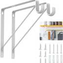 Pisman Closet Rod Bracket Heavy Duty,Shelf Bracket with Rod Holder- White Closet Rod Support & Closet Shelf and Rod Bracket for Storage, 10 Inch 2pcs