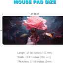 Floral Mouse Pad, Desk Pad Mat, Gaming Pad, Desk Mat for Keyboard and Mouse, Medium Mouse Pad, Big Mousepad with Stitched Edge Non-Slip Rubber Base for Office School Home (27.5X11.8 in) (Pink&Flower)