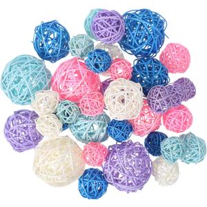 Patelai 36 Pcs Wicker Rattan Balls Decorative Balls for Vase Centerpiece Bowls Orbs Filler for Home Decor,4 Sizes(White, Pink, Green, Grey, Blue)