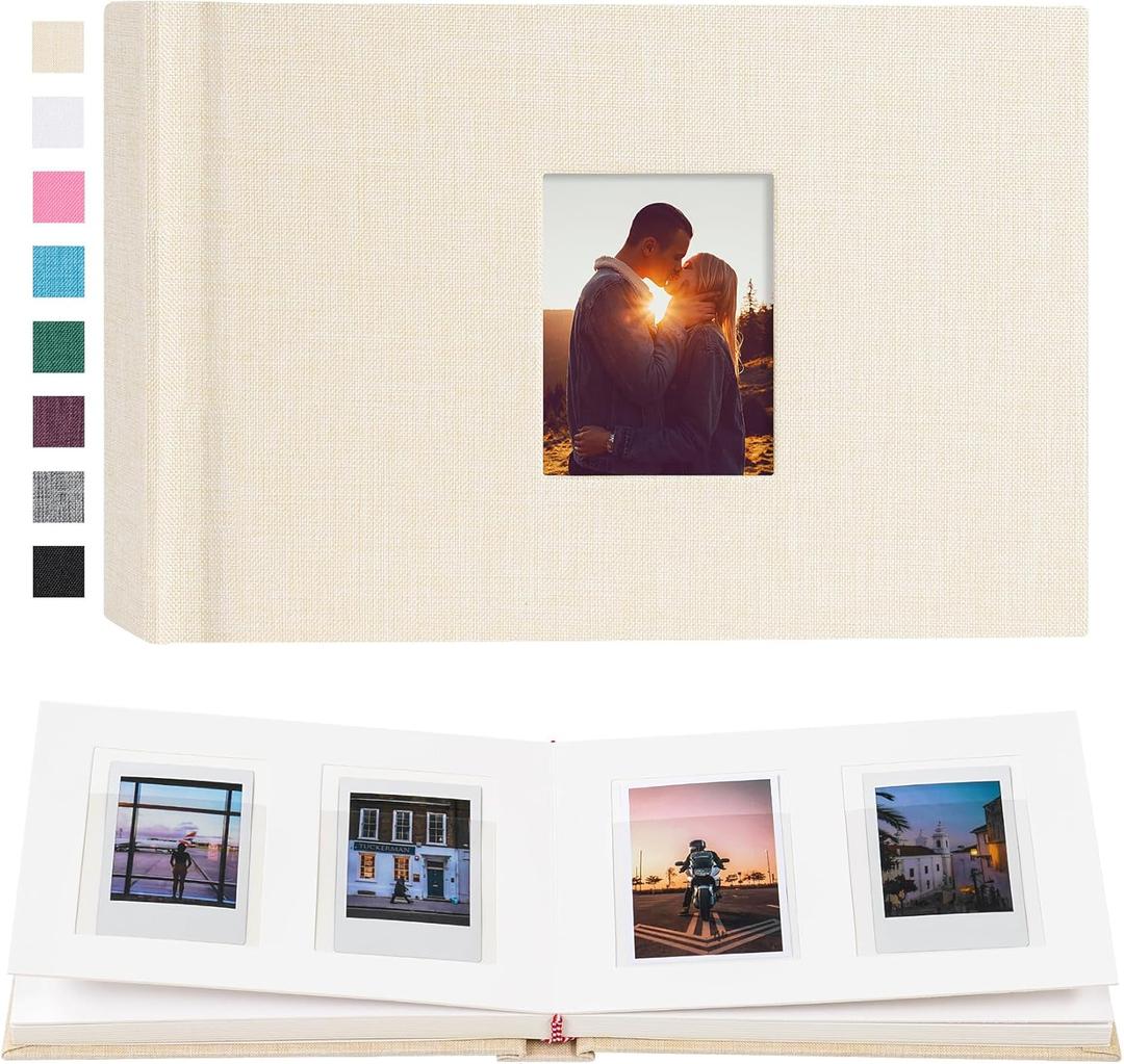 56 Pockets Instax Mini Photo Album for 2x3 Pictures, Linen Hardcover Polaroid Photo Album with Writing Space, Polaroid Album Book for Fujifilm Instax Mini Instant Camera (Beige)