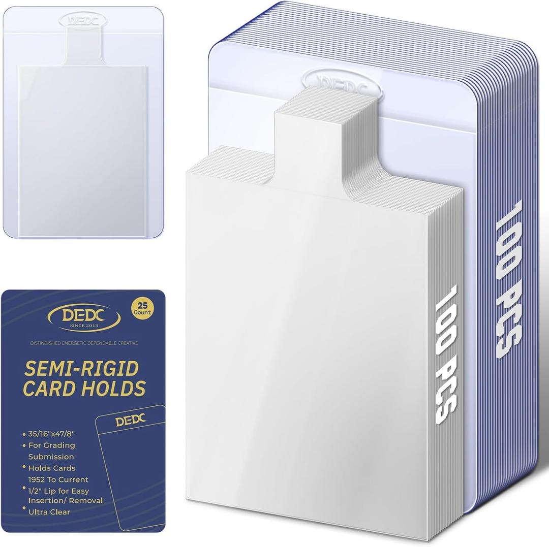 DEDC 200Pcs Card Sleeves -100 Semi Rigid Card Holder & 100 Tabbed Sleeves, Perfect Fit Sleeves Trading Card Shipping Supplies