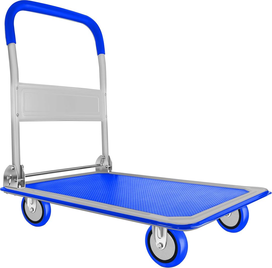 Push Cart Dolly by Wellmax, Moving Platform Hand Truck, Foldable for Easy Storage and 360 Degree Swivel Wheels with 330lb Weight Capacity, Blue Color (330 Lbs)