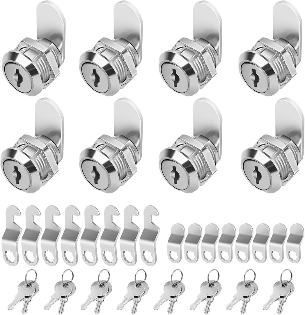 5/8" Zinc Alloy Cam Locks (8 Pack) with Keys - Keyed Alike Set for Mailbox, Toolbox and Pickup Trucks