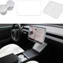 TOPABYTE 3PCS Center Console Accessories for Tesla New Model Y Juniper 2026 2025 Model 3 Highland 2024 Cup Holder Insert, Screen Edge Protector Frame, Wireless Charger Mat Silicone, White