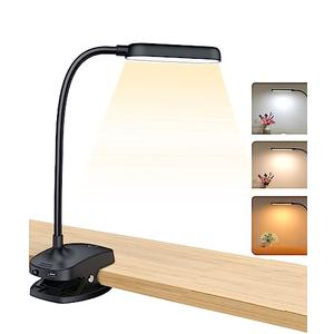 COLORLIFE Desk Lamp Clip On Light-7W 2600mAH Flexible Gooseneck Battery Operated Rechargeable Reading Lamp with Clamp & Stepless Brightness for Desk,Piano,Bed Headboard and Computers