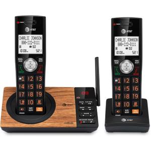 AT&T CL82267 DECT 6.0 2-Handset Cordless Phone for Home with Answering Machine, Call Blocking, Caller ID Announcer, Intercom and Long Range, Black & Wood Grain Finish