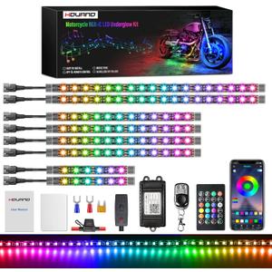 Hovano 8PCS Motorcycle Magic-RGB LED Light Kits with Brake Light Turn Signal, Chasing Motorcycle LED Underglow Kit with APP/IR/RF Remote Control,12V Waterproof Neon Accent Light for Golf ATV UTV