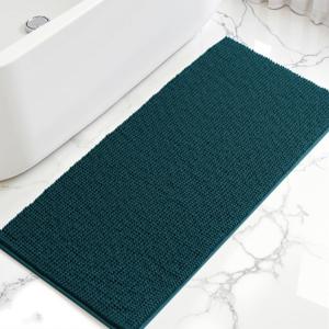 SUBRTEX Bathroom Rugs, 24" x 60" Chenille Bath Rug Soft Short Plush Bath Mat Soft Shower Mat Water Absorbent Shower Mat Quick Dry Machine Washable, Teal