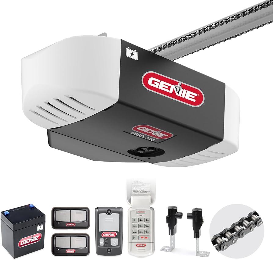 Genie Chain Drive 750 3/4 HPc Garage Door Opener w/Battery Backup - Heavy Duty - Operate your garage door when the primary power is out - Wireless Keypad Included, Model 7035-TKV,BLACK | 3/4 HPc, Heavy Duty Chain Drive, Battery Backup, Wireless Keypad, 2 Remotes, Wall Console, Operates During Power Outages