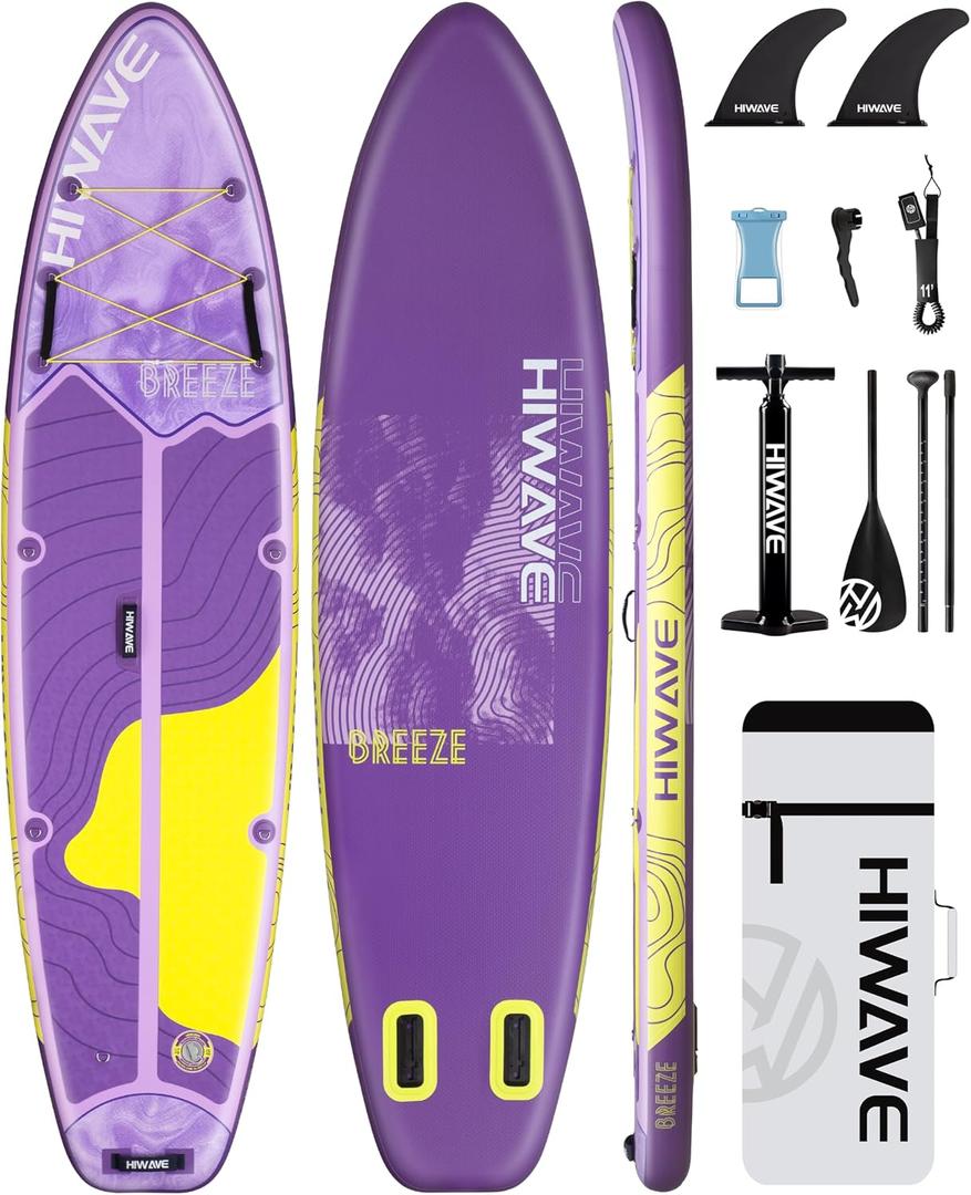 Hiwave Inflatable Stand Up Paddle Board 11*34*6 Sup Board, 420lbs Capacity Adult&Youth Paddle Board, Pet Friendly for Ocean&Lake, w/Double Action Hand Pump