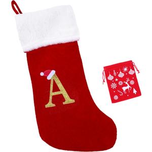 EHJYO 20 Inches Monogram Christmas Stockings with Letters Large Super Soft Christmas Stockings, Red Velvet with White Plush Cuff Embroidered Xmas Stocking for Christmas Family Decor Letter A