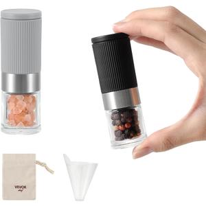 Mini Salt and Pepper Grinder Set, Small Tiny Adjustable Coarseness Ceramic Salt Grinder with Funnel and Bag Portable Handy Spice Pepper Mill Shaker For Outdoor Party Lunch Bag Kitchen (Gray)