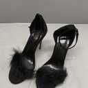 YIBLBOX Women's Feather Heels Open Toe Sandal Fluffy Fur High Heel Shoes Ankle Strap Stiletto Pump for Wedding Party Dance Evening (10, Black)