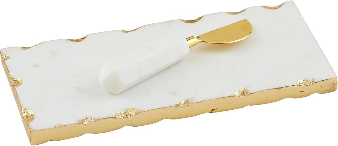 Mud Pie White Marble Everything Plate; board 4" x 9" | spreader 5 1/2"