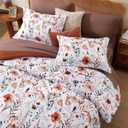 CASAAGUSTO Queen Comforter Set, 7 Pieces Bed in a Bag Queen White Floral Comforter Set with Terracotta Flowers Leaves Pattern, Soft Seersucker Design All Season Queen Bedding Set