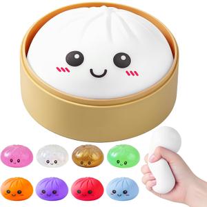 Dumpling Squishies, Glitter Dumpling Mystery Box, Colorful Dumplings Stress Balls Fidget Sensory Toy, Stocking Stuffers with Food Steamer Stretchy Desk Toys (White)