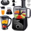 Camic Food Processor and Blender for Home Use, 600W, Blending, Grinding, Shredding, Slicing, Doughing, Meat and Vegetable Chopping, Ice Crushing, 6 Presets, Easy to Operate and Clean (Upgrade version)