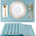 Blue Placemats Set of 6, Woven Vinyl PVC Place Mats for Dining Table, Heat Resistant Washable Table Mats, 17 x 12 in