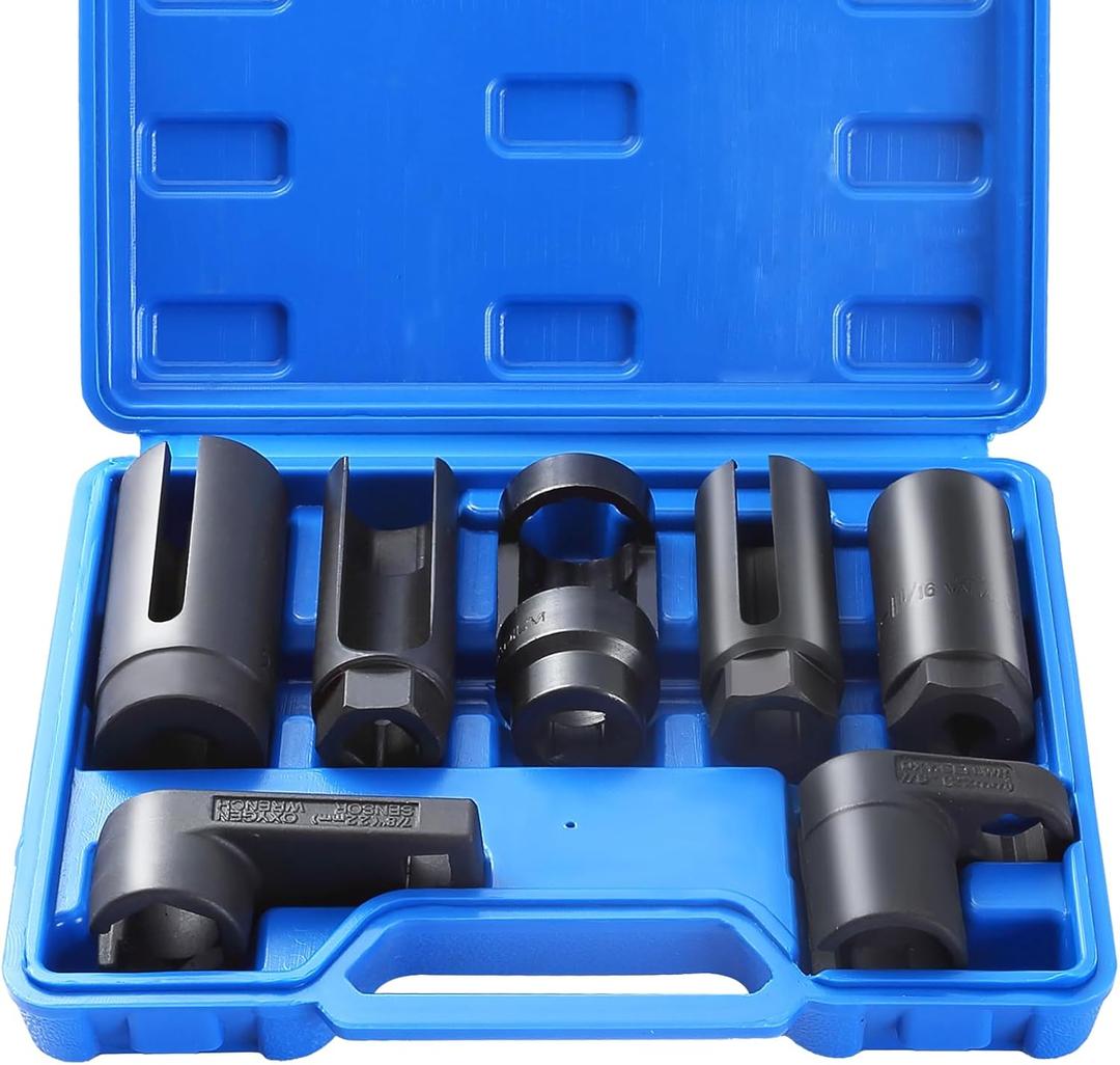7PCS Oxygen Sensor Socket, Universal O2 Sensor Removal & Installation Tool Kit with 22, 27, 29mm Sockets for All Vehicles, Automotive O2 Oxygen Sensor Socket Offset Wrench Remover Tool (Blue)