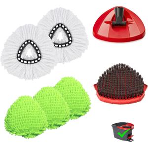 Upgraded Scrub Brush Compatible with O-Cedar EasyWring 1 System 7 Pack Triangle Mop Reusable Mop Pads Mop Head Mop Replacement Set with Base for Deep Clean White and Green