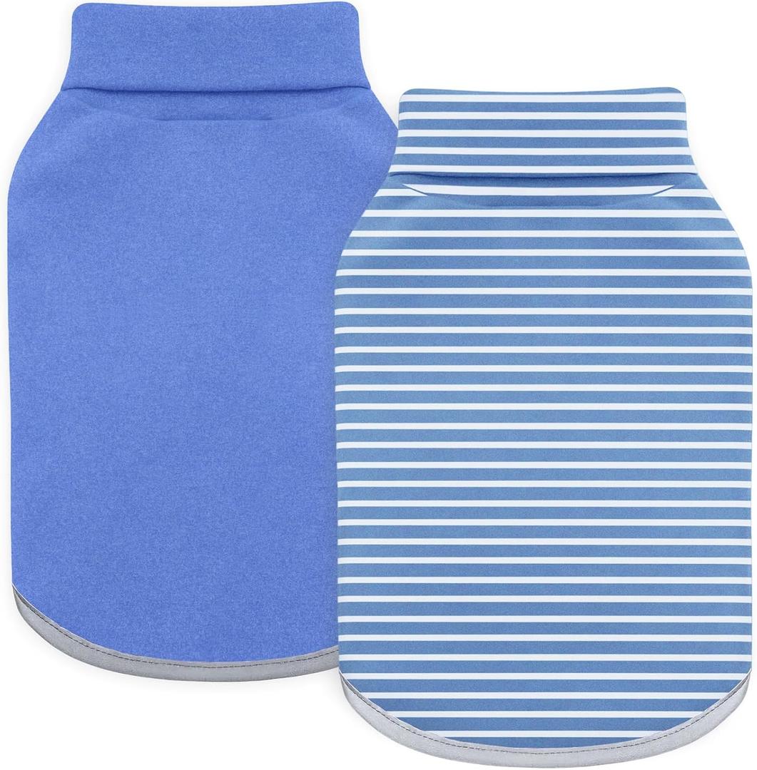 Idepet 2 Pack Striped Dog Sweater, Stretchy Dog Shirt Vest Turtleneck Pet Pullover Puppy Clothes Reflective Sweatshirt Fleece Cat Apparel (Blue Stripe + Navy, Small)