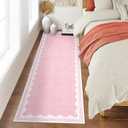 Scalloped Rug 2x6 Runners for Hallways, Solid Pink Runner Rug Non Slip Scalloped Bath Runner, Washable Rugs for Bedroom Girls, Rugs for Kitchen Floor Soft Dorm Nursery Carpet for Bedside