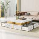 Linique Modern Square Storage Coffee Table with 4 Drawers for Living Room, White