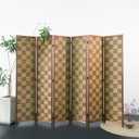 Furnnylane 6 Panel Bamboo Room Divider – 5.6 ft Tall Double-Sided Folding Privacy Screen, Freestanding Wall Partition for Home Office & Bedroom, Caramel Woven Texture, Easy Setup (67" H x 94.5" W)
