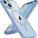 ORETECH Magnetic for iPhone 13 Case, [Compatible with MagSafe] [2 Pcs 9H Screen Protectors] [15 FT Military Grade Drop Protection] Transparent Back Shockproof Bumper Thin Cover - Sierra Blue