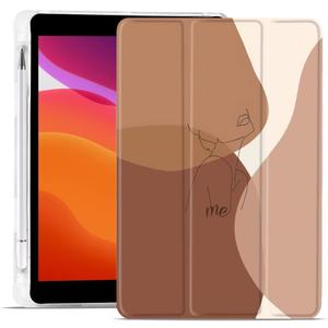 MAYCARI Minimalist Line Brown Case for iPad 9.7 inch 2017/2018 with Pencil Holder, Abstract Line Art iPad 5th/6th Generation Soft TPU Back Protective Case, Auto Sleep/Wake Cover Slim Shell for Women