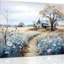 Framed Rustic Farmhouse Canvas Wall Art Beautiful Field Painting Wildflower Barn Print Nature Scenery Picture French Countryside Poster for Bathroom Bedroom Living Room Office Wall Decor 12x16in