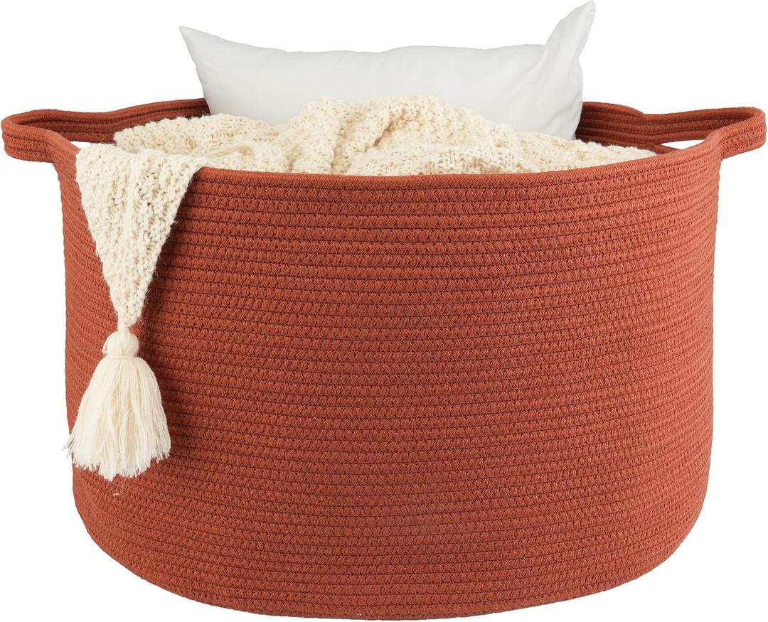 XUANGUO Extra Large Cotton Rope Basket Blankets Basket Living Room 22"x14" Toy Baskets for Kids and Dogs Rope Storage Baskets for Nursery Woven Laundry Baskets for Clothes Towels Baby Toy round rustic