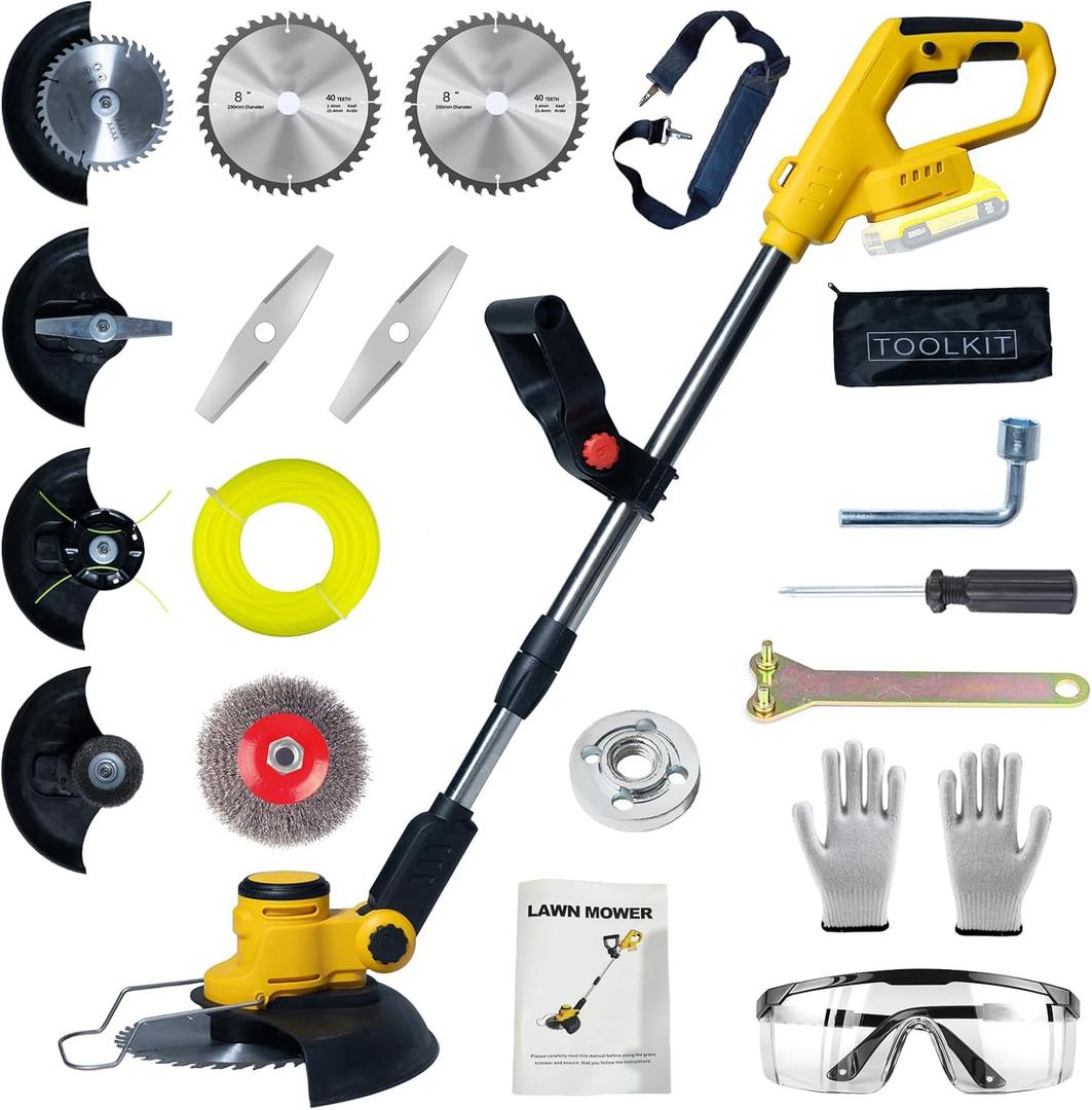 Cordless Weed Wacker for Dewalt 20V Battery with 4 Types Blades, Brushless Motor, Lightweight Grass Trimmer/Brush Cutter for Lawn, Yard and Bush TrimmingNo Battery